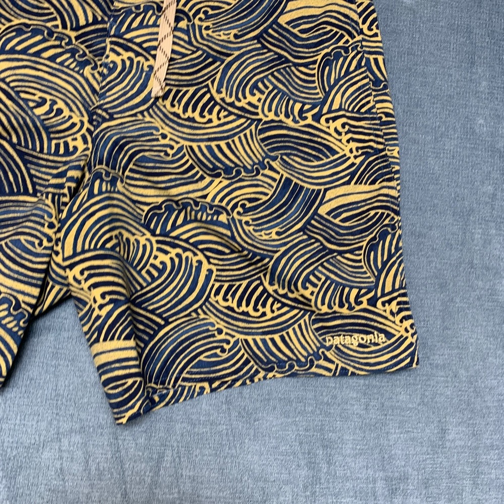 Patagonia Wavefarer Board Shorts Mens 32 Yellow Blue Waves Drawstring Summer - Picture 14 of 15